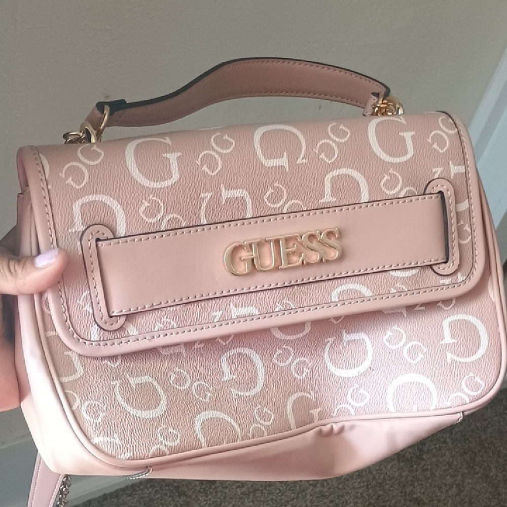 Guess Pink Monogram Shoulder Bag